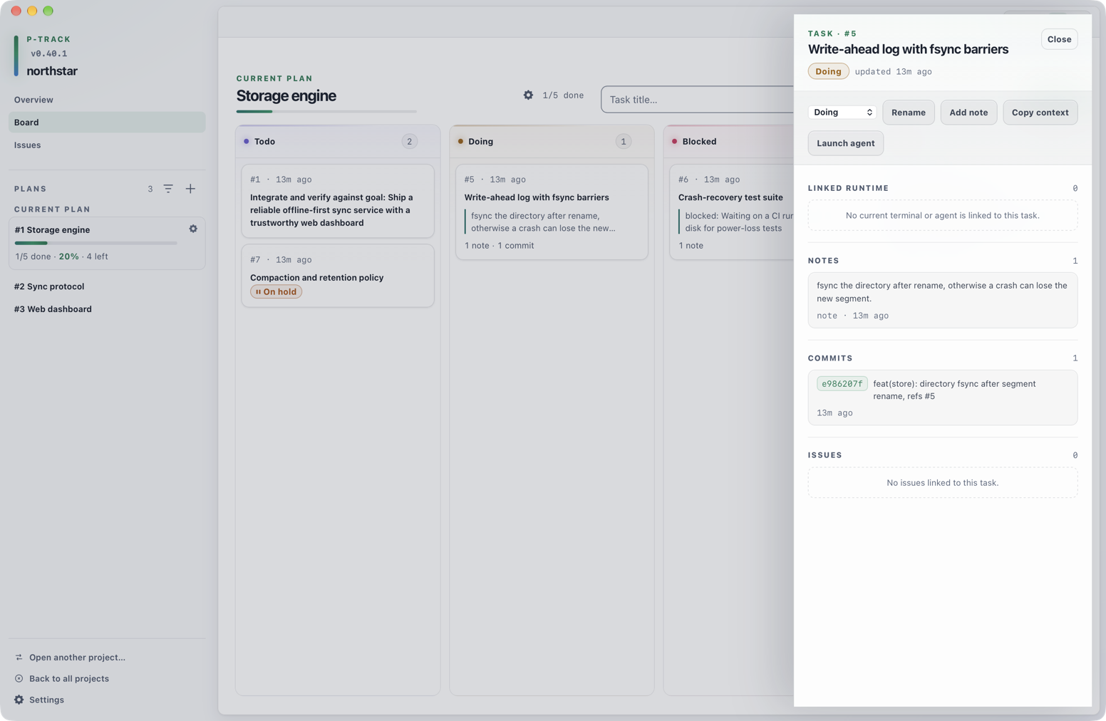 Light p-track task drawer with the same bounded task context sections